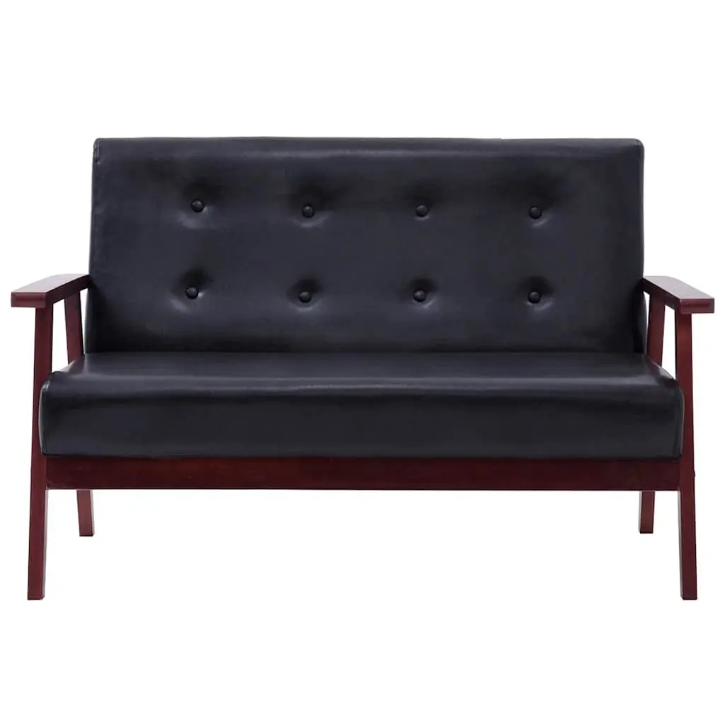 2-Seater Sofa Retro Black Faux Leather Padded Couch
