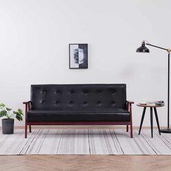 Your Cozy Companion: Black Faux Leather 3-Seater Sofa