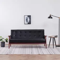 Your Cozy Companion: Black Faux Leather 3-Seater Sofa