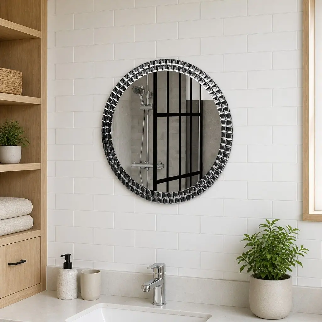 Round Wall Mirror Tempered Glass 50cm Silver Decor