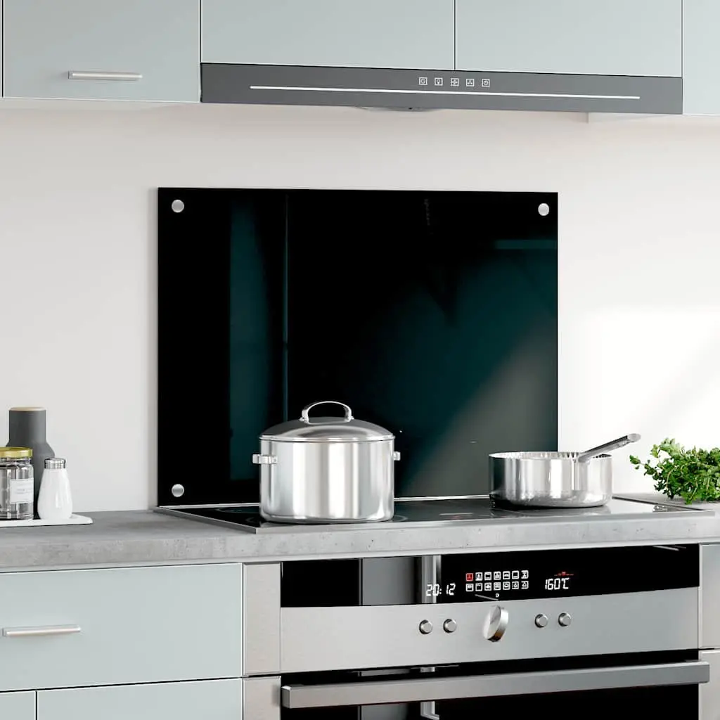 Kitchen Backsplash Tempered Glass Splash Guard 70x50 cm Black Heat Resistant