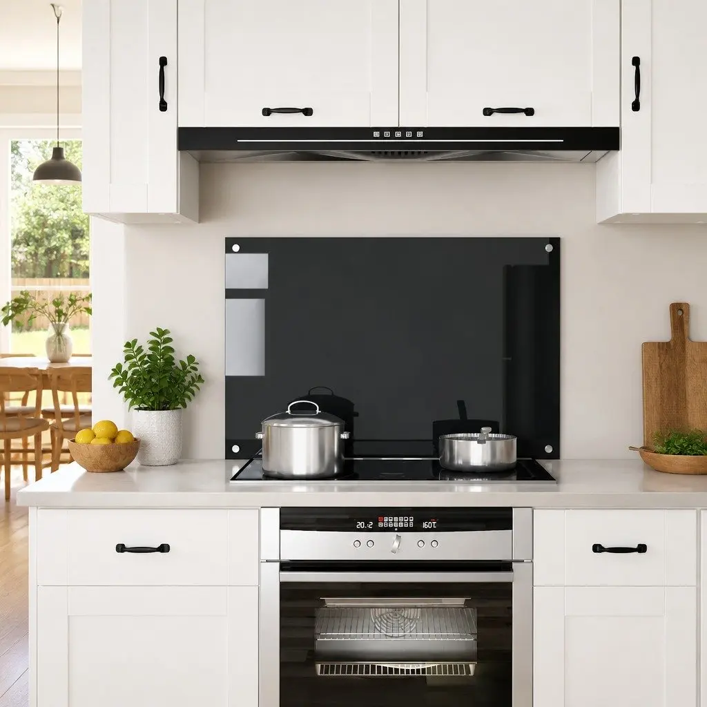 Kitchen Backsplash Tempered Glass Splash Guard 90x60 cm Black Heat Resistant
