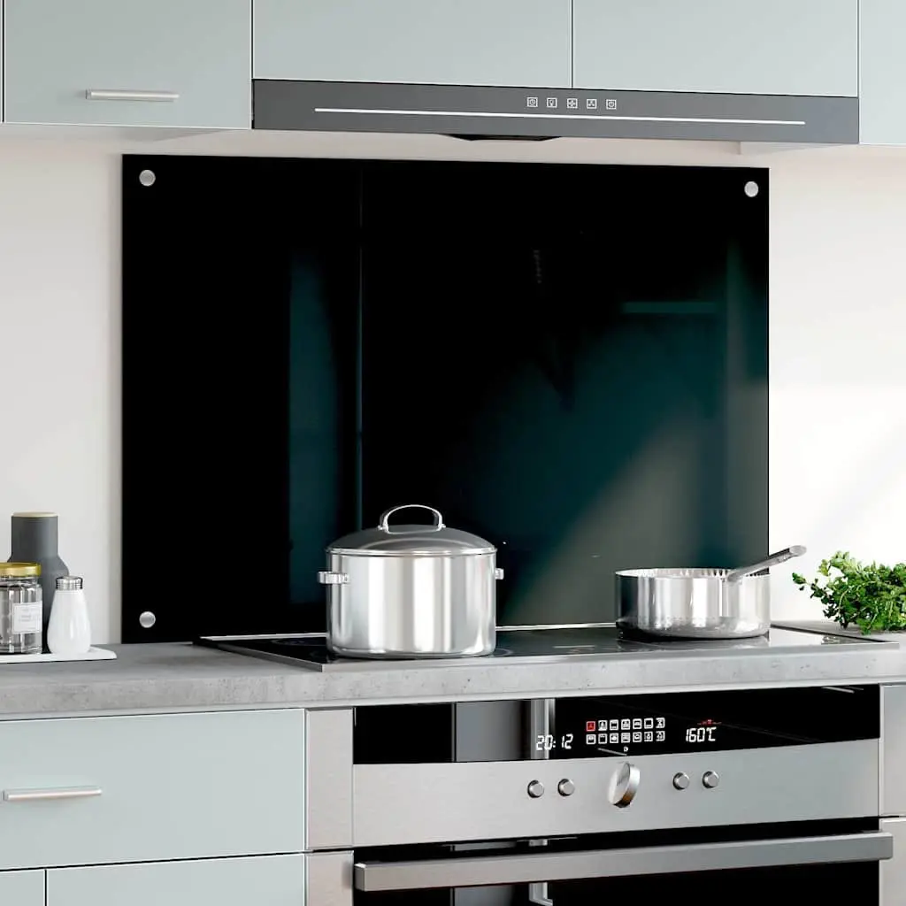 Tempered Glass Kitchen Backsplash 90x60cm Black Heat Resistant Splash Guard