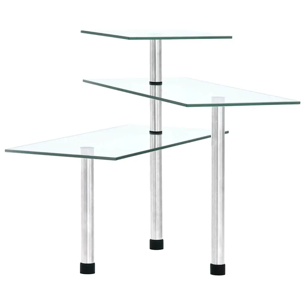 3-Tier Corner Kitchen Shelf Tempered Glass Storage Organiser Transparent Stainless Steel Frame