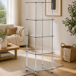 5-Tier Standing Shelf Transparent Tempered Glass Display Storage Unit