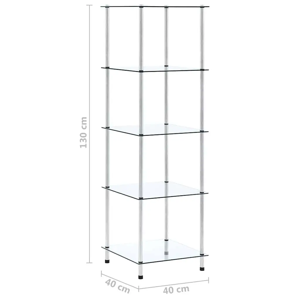 5 Tier Tempered Glass Display Shelf Transparent Unit for Home Office Storage