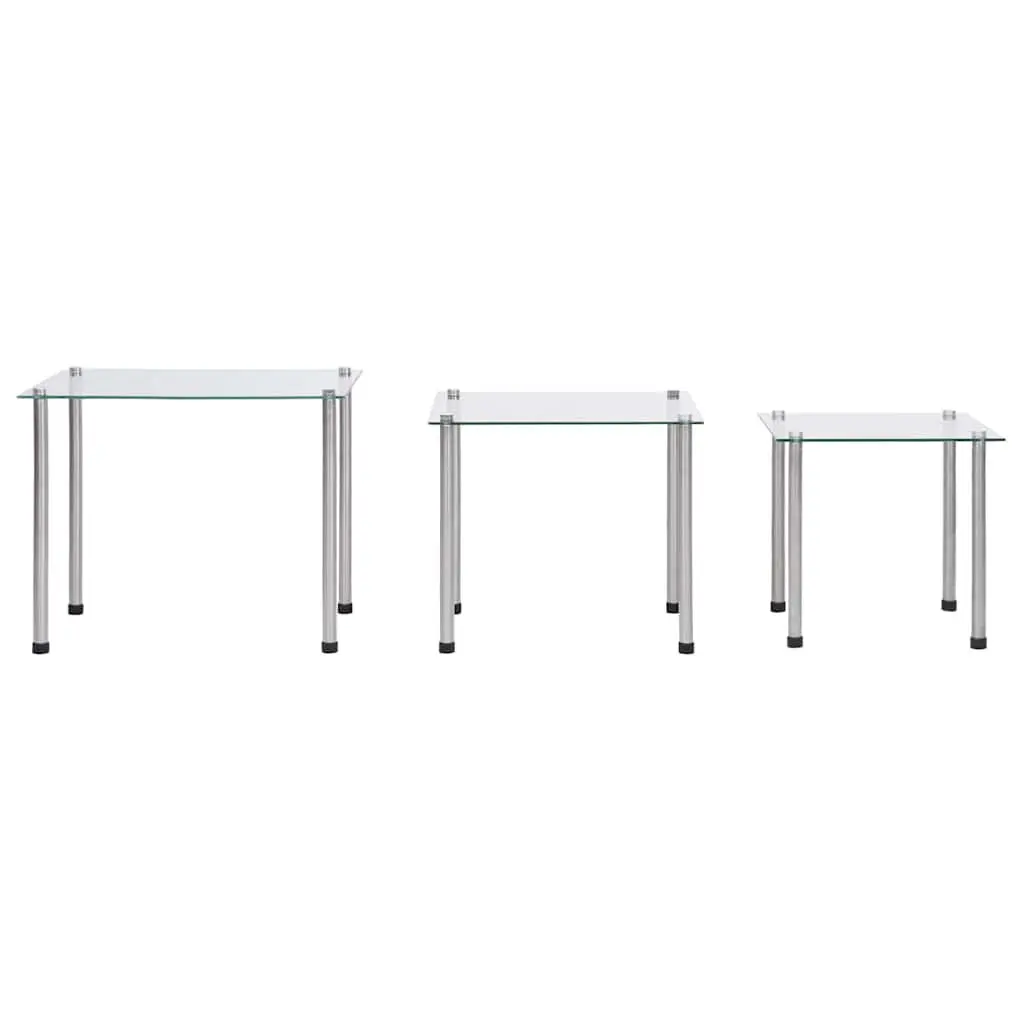 Nesting Tables Set 3 Pieces Transparent Glass Stainless Steel Legs Modern End