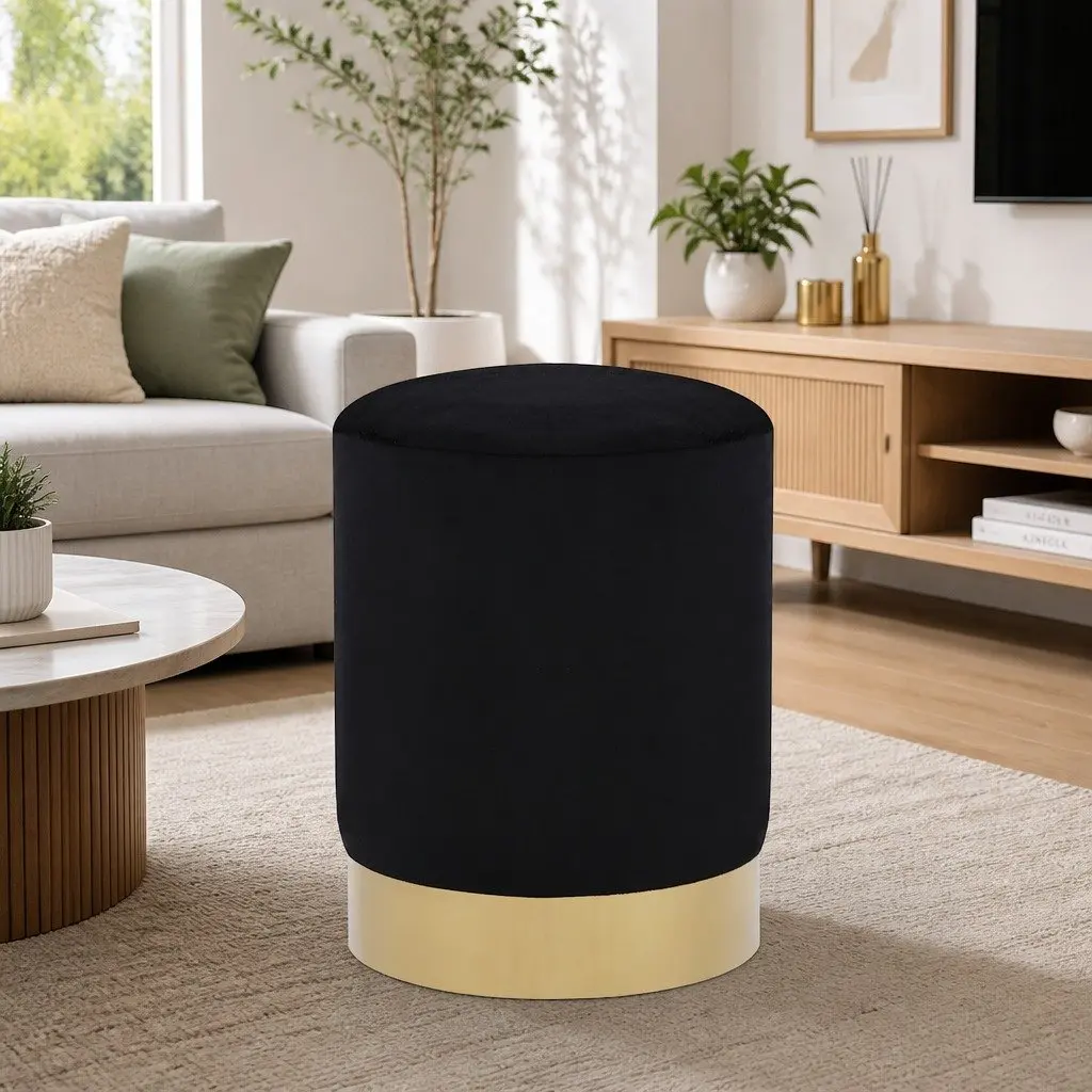 Barrel Stool in Black Velvet