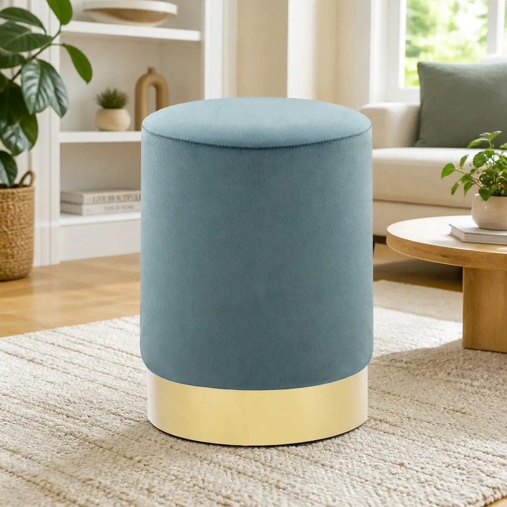 Light Blue Velvet Barrel Stool