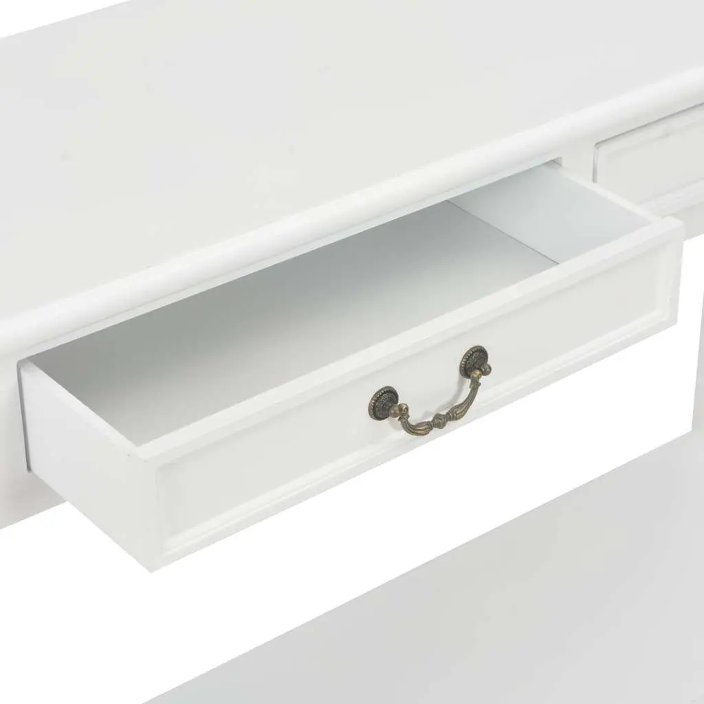 White Wooden Console Table 110x35x80 cm End Table with Drawers and Shelf Storage