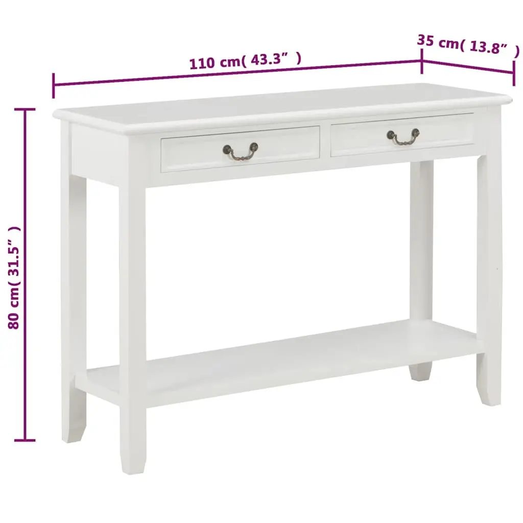 White Wooden Console Table 110x35x80 cm End Table with Drawers and Shelf Storage