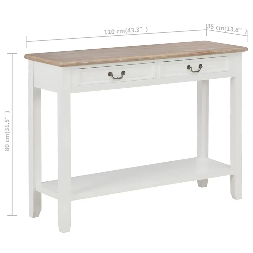 Console Table White 110x35x80 cm Wooden with Drawers and Shelf for Entryway Hallway Living Space
