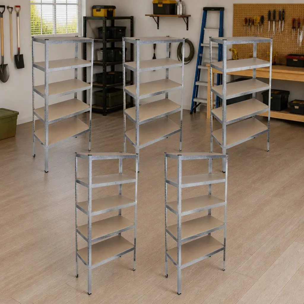 Storage Rack Shelf Unit Industrial Brown 5 Piece Set