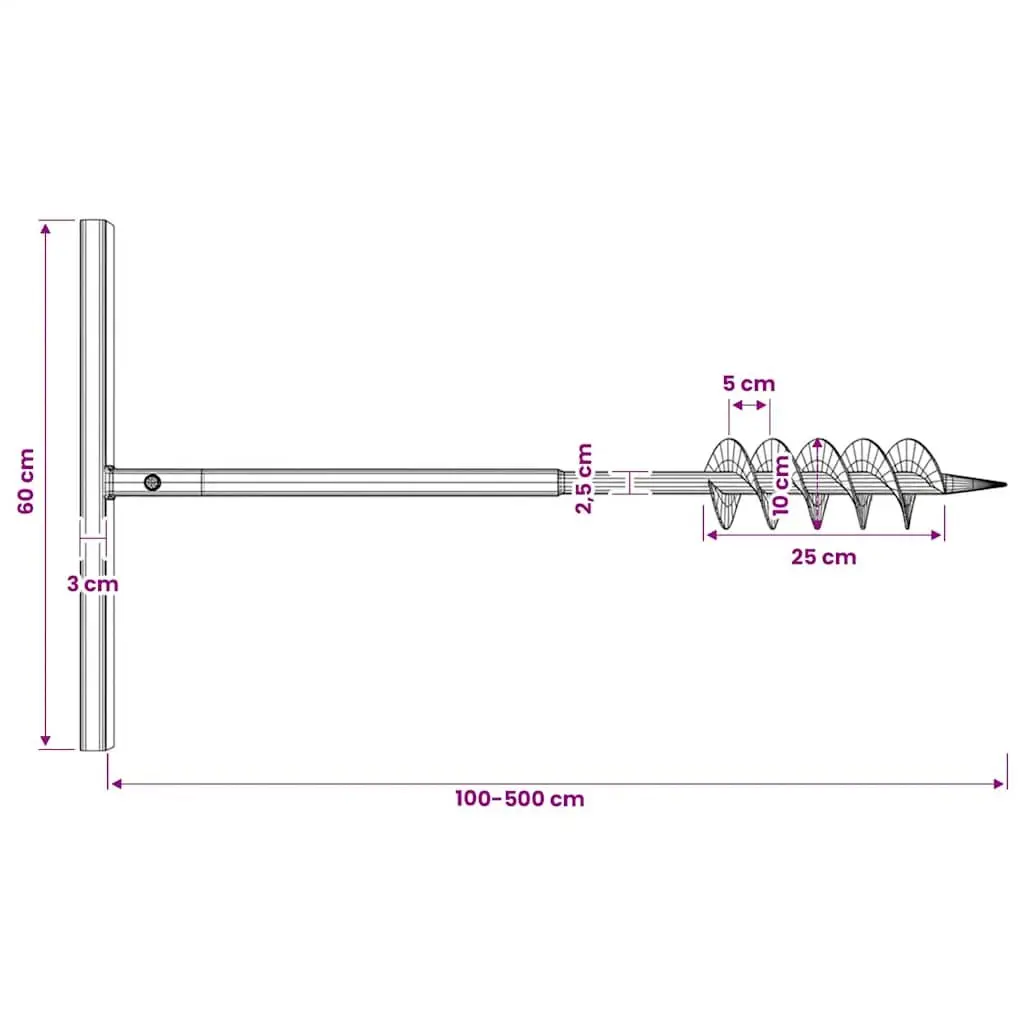 Ground Drill Auger 100mm with Handle Extension Tubes 5m Steel Soil Aeration