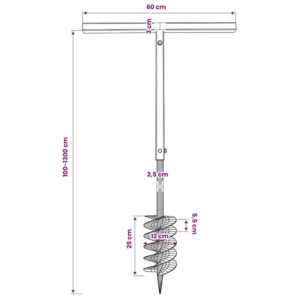 Ground Drill Auger 120mm with Handle Extension Tubes 13m Steel Soil Aerator