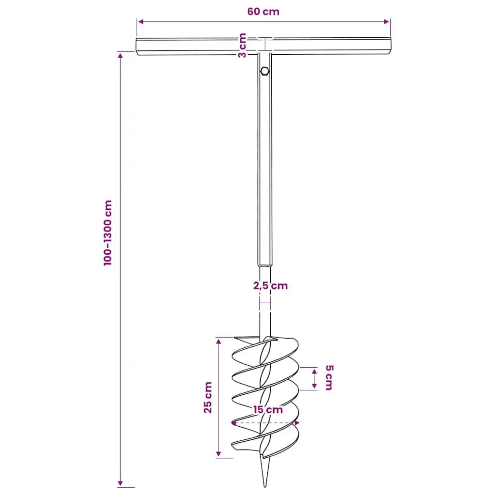 Ground Drill Auger 150mm with Handle and 12 Extension Tubes 13m for Soil Aeration
