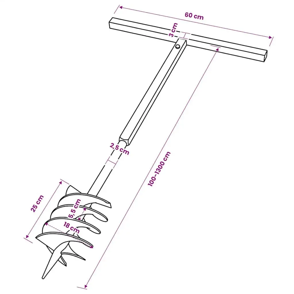 180mm Ground Drill Auger with Ergonomic Handle and 13m Reach for Soil Aeration and Planting