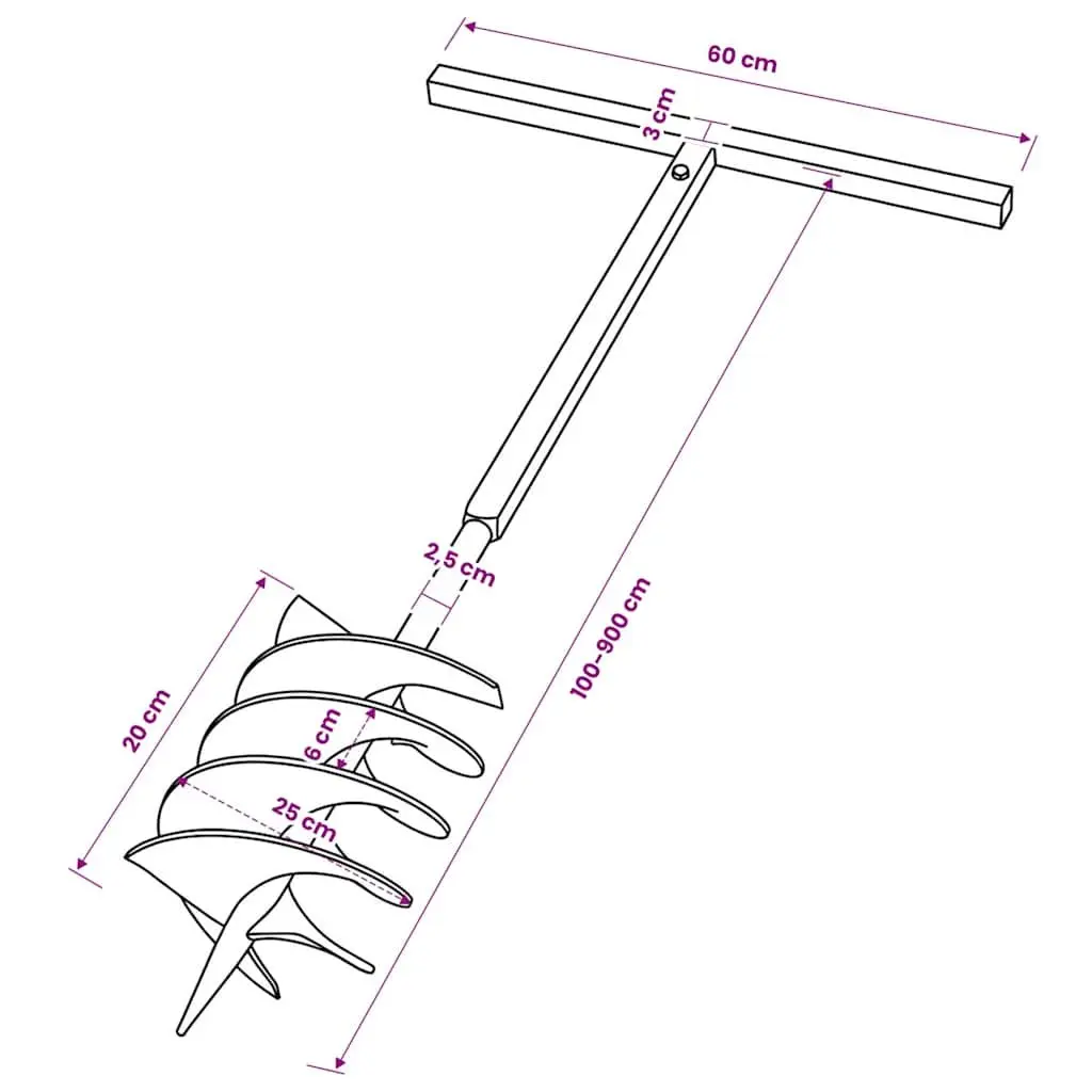 Ground Drill with Handle 200mm Auger Soil Drilling Tool Extension Tubes Steel