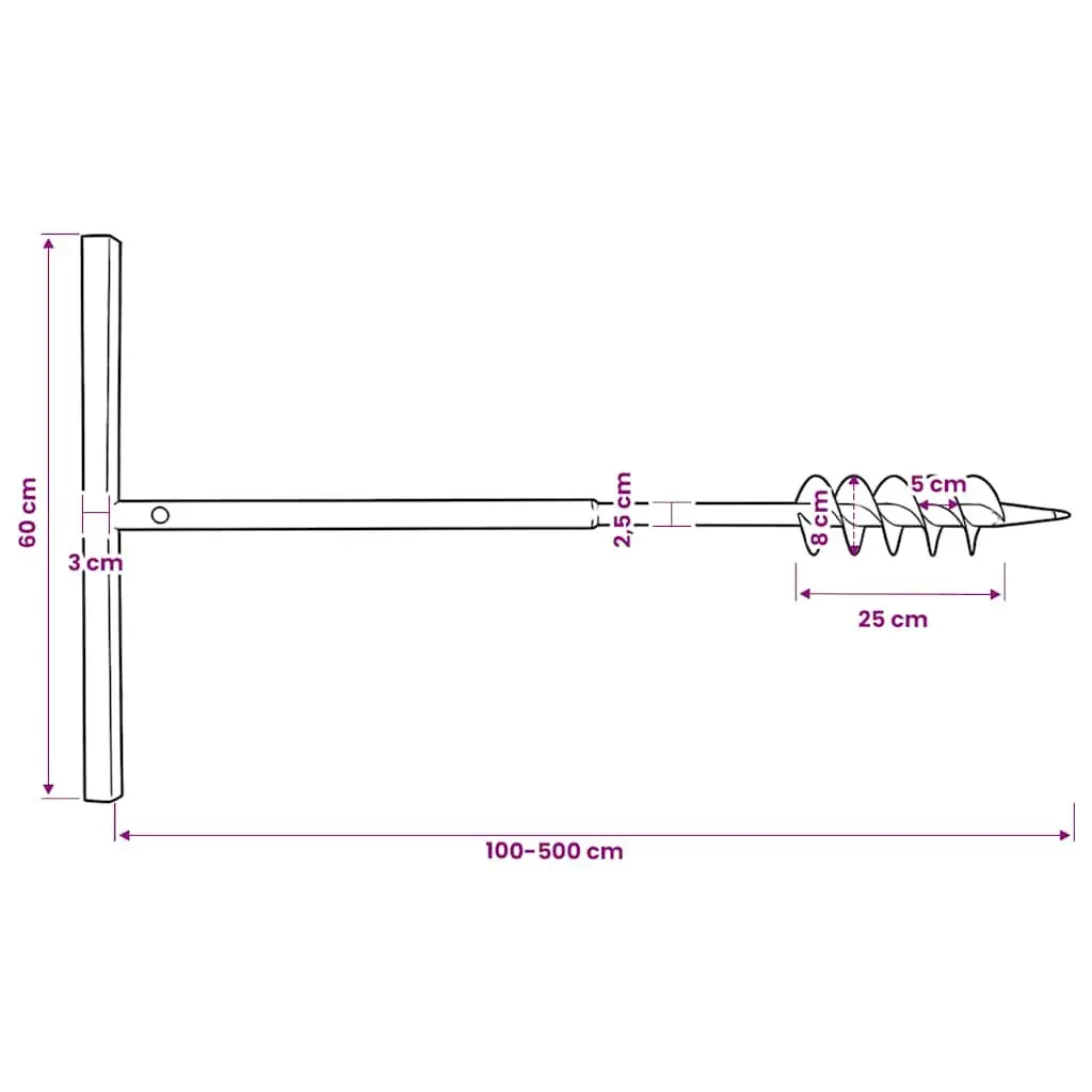 Ground Drill Auger 80mm with Handle and 5m Extension Tubes Gardening Tool