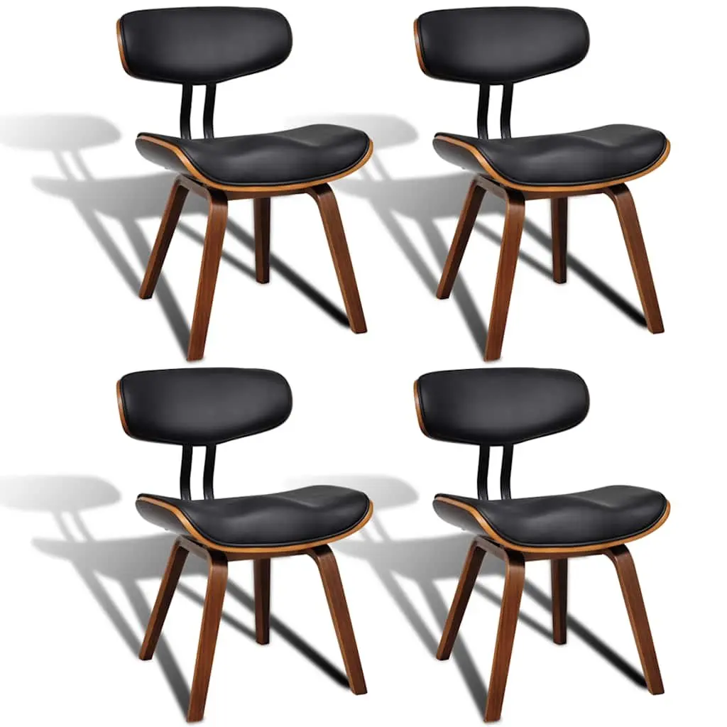 Dining Chairs Set Bent Wood Frame Faux Leather Seat Black