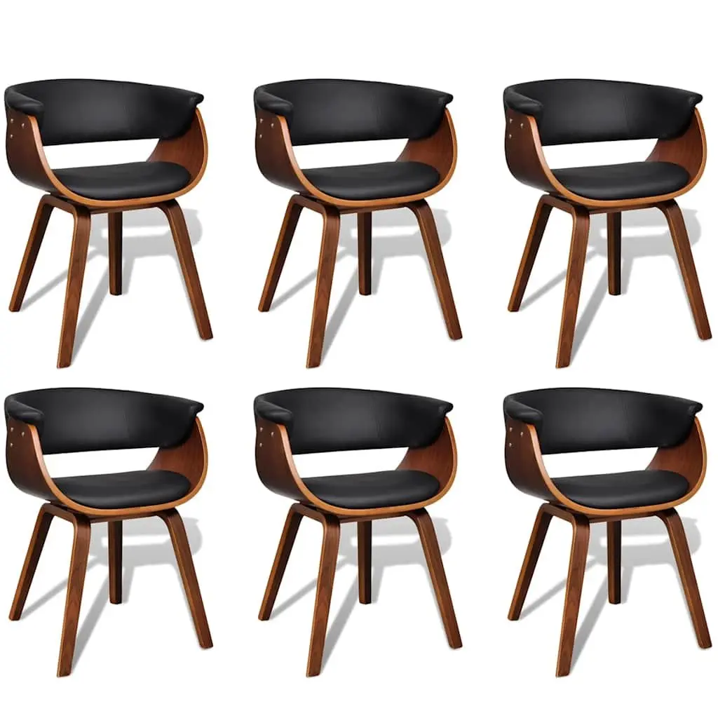 Dining Chairs Set 6 pcs Bent Wood Frame Padded Faux Leather Seating Black