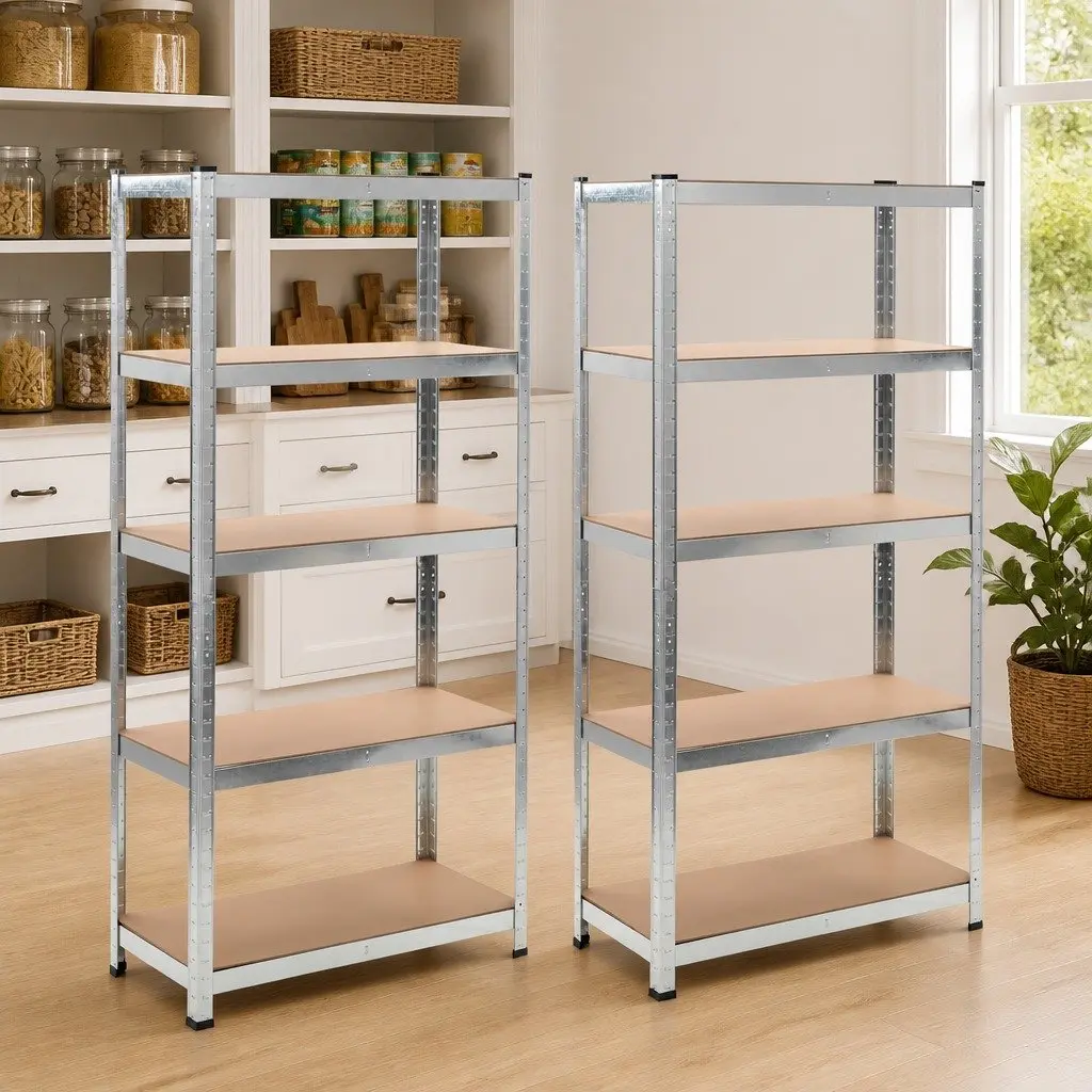 Storage Shelf Unit Silver Heavy Duty Steel Frame 2 Pieces