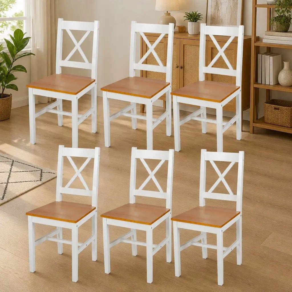 Dining Chairs Set 6 Pieces White Wooden Ergonomic