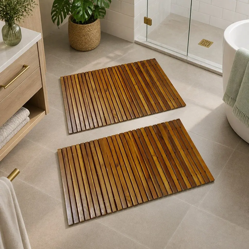 Wooden Bath Mat Set