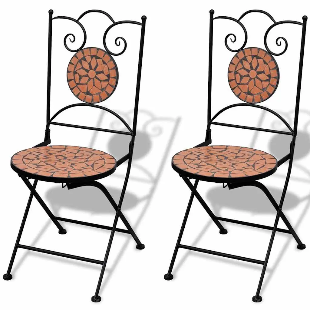 3 Piece Mosaic Bistro Set Brown Ceramic Tile Outdoor Patio Furniture