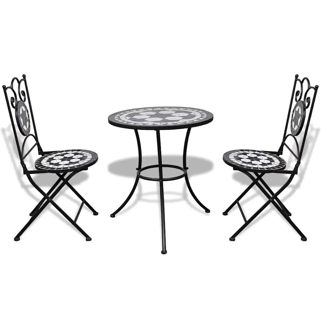 3 Piece Outdoor Bistro Set Ceramic Tile Table Chairs Patio Garden Furniture