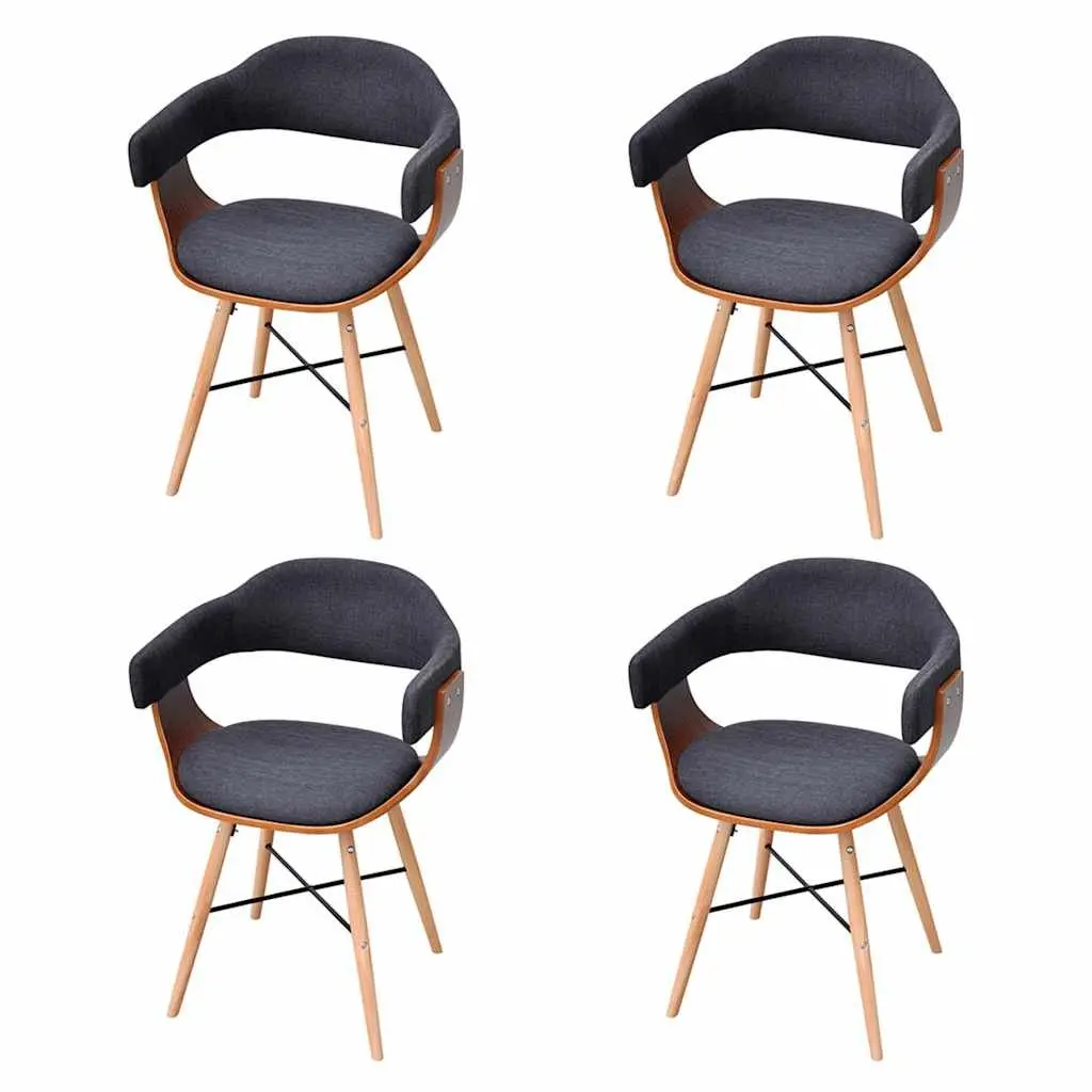 Dining Chairs 4 Piece Set Grey Bent Wood Fabric Armrest Kitchen Room Seating