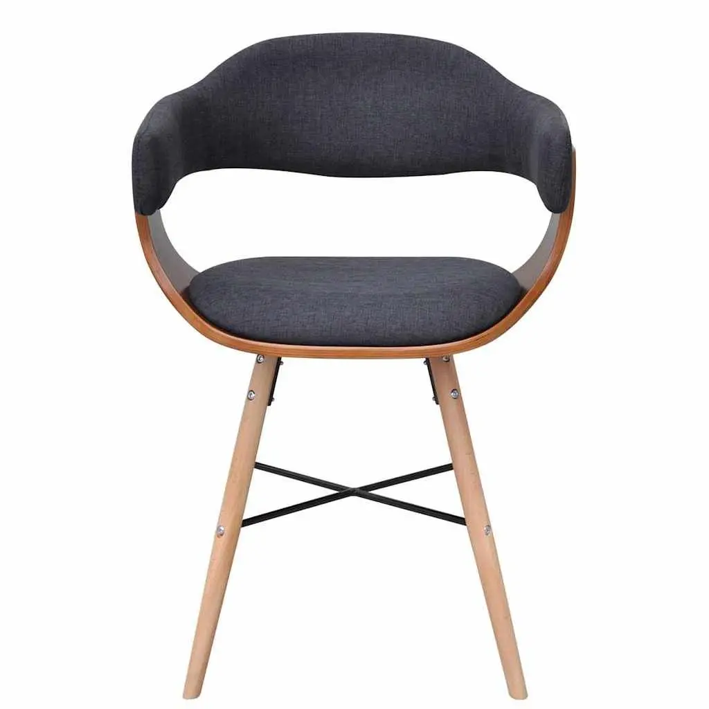 Dining Chairs 4 Piece Set Grey Bent Wood Fabric Armrest Kitchen Room Seating