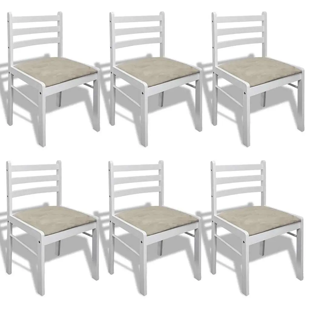 Dining Chairs Set White Wood Padded Seat 6 Piece