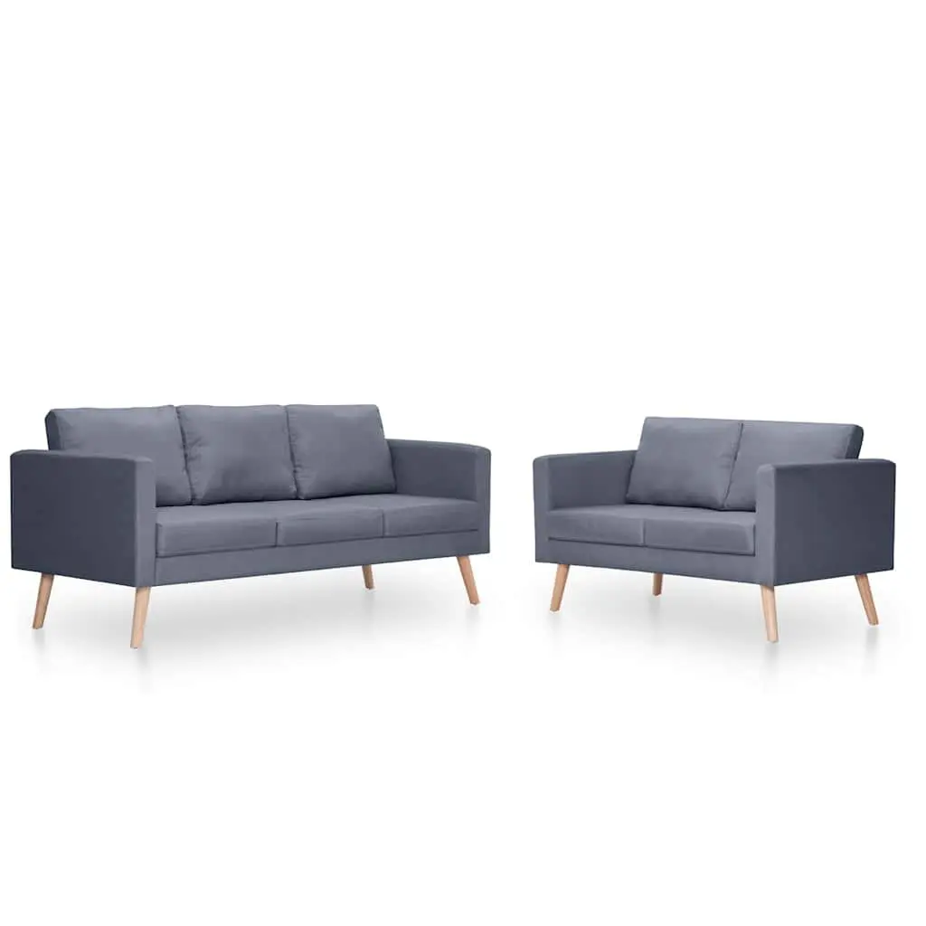 Sofa Set 2-Seater 3-Seater Grey Fabric Padded Cushions Living Room Couch