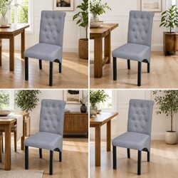 Dining Chairs Set of 4 Light Grey Upholstered Kitchen Seating with Wooden Legs