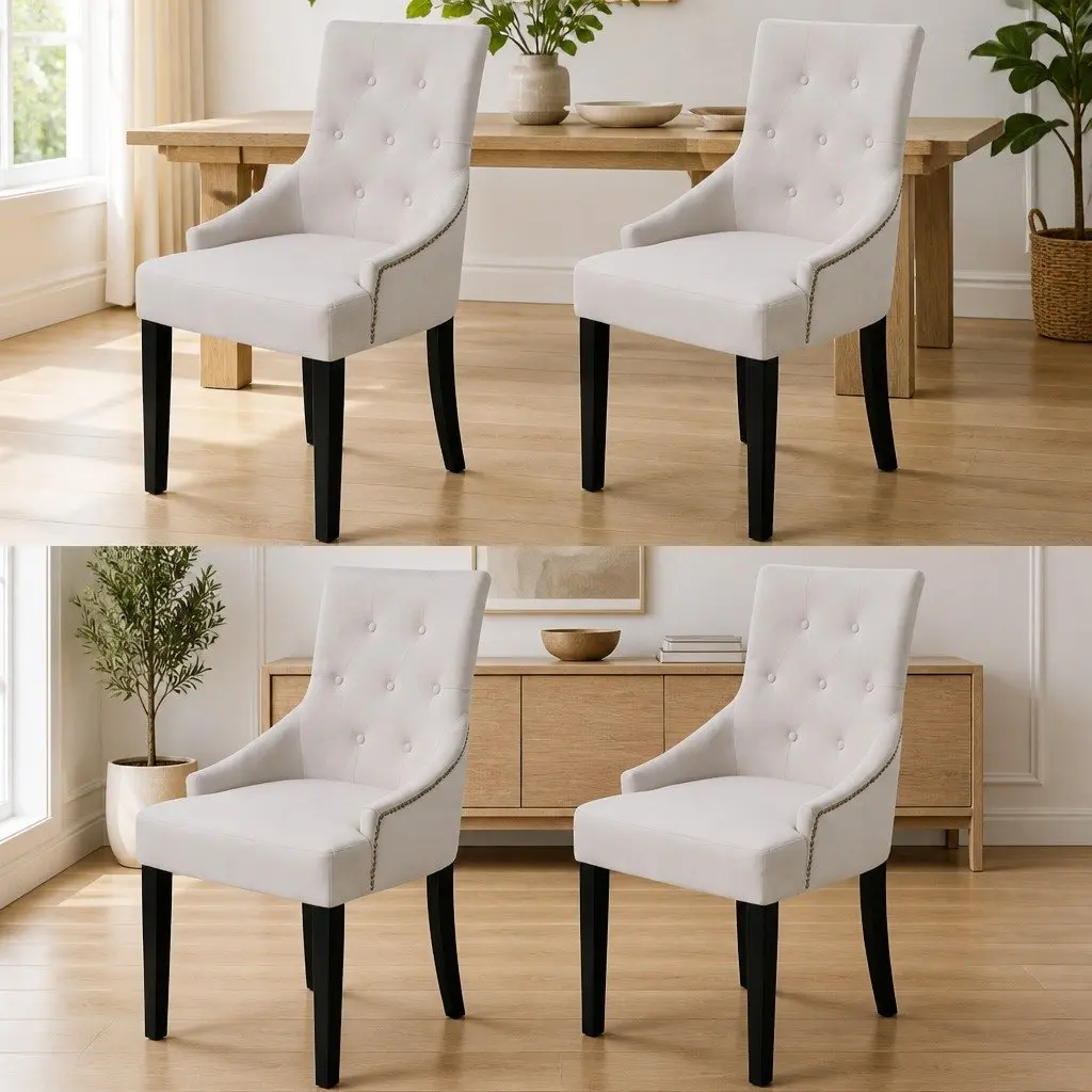 Dining Chairs 4 pcs Cream Fabric Armrest Kitchen Room Seat Padded Backrest