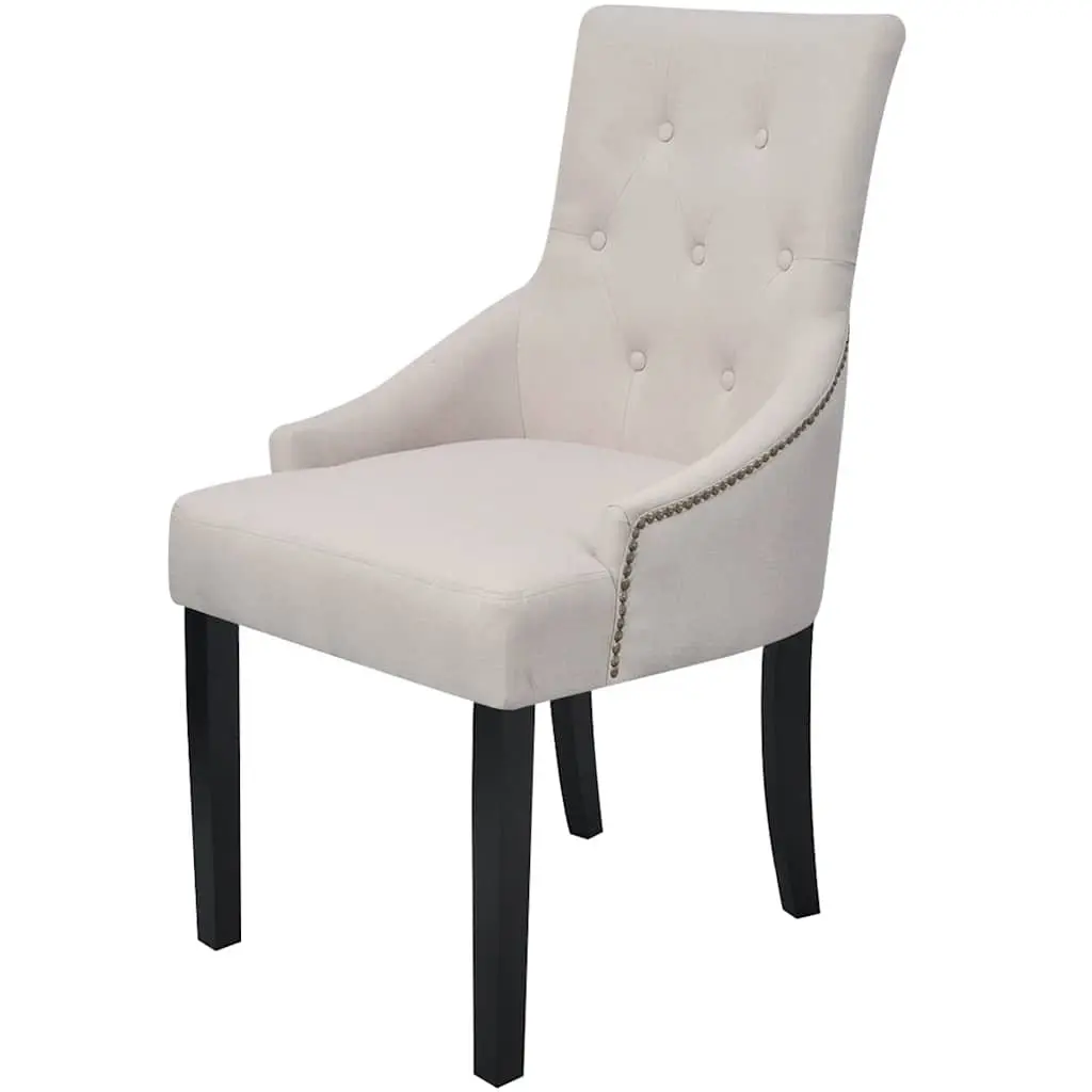 Dining Chairs 4 pcs Cream Fabric Armrest Kitchen Room Seat Padded Backrest