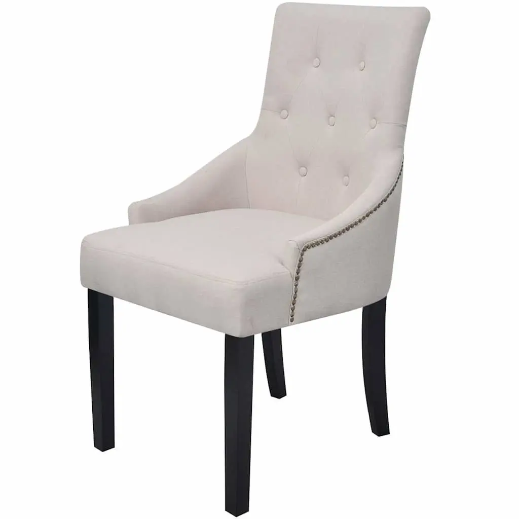 Dining Chairs Set Cream Fabric Padded Armrests 6 Piece