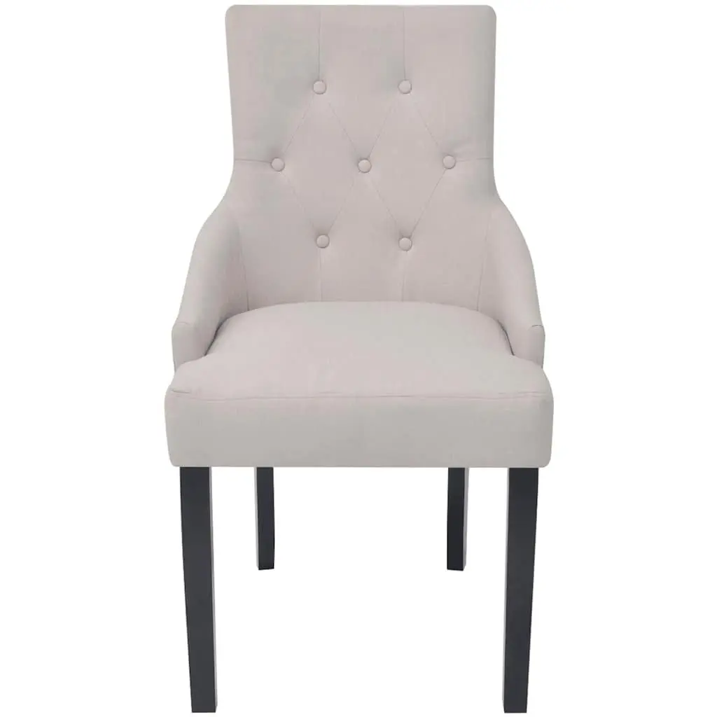 Dining Chairs Set Cream Fabric Padded Armrests 6 Piece