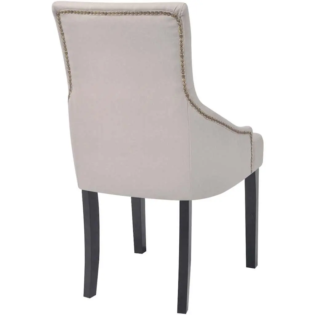 Dining Chairs Set Cream Fabric Padded Armrests 6 Piece
