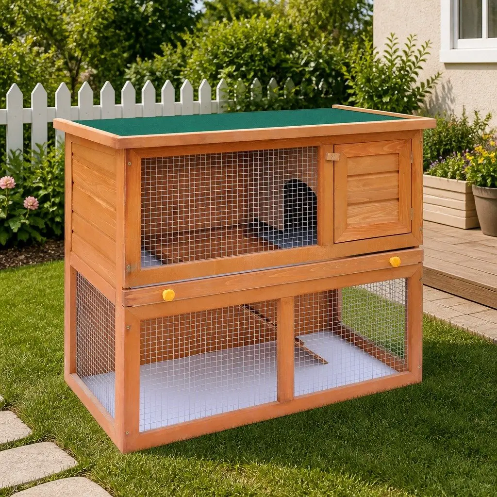 Outdoor Rabbit Hutch Small Pet Cage Wood 1 Door Brown Enclosure