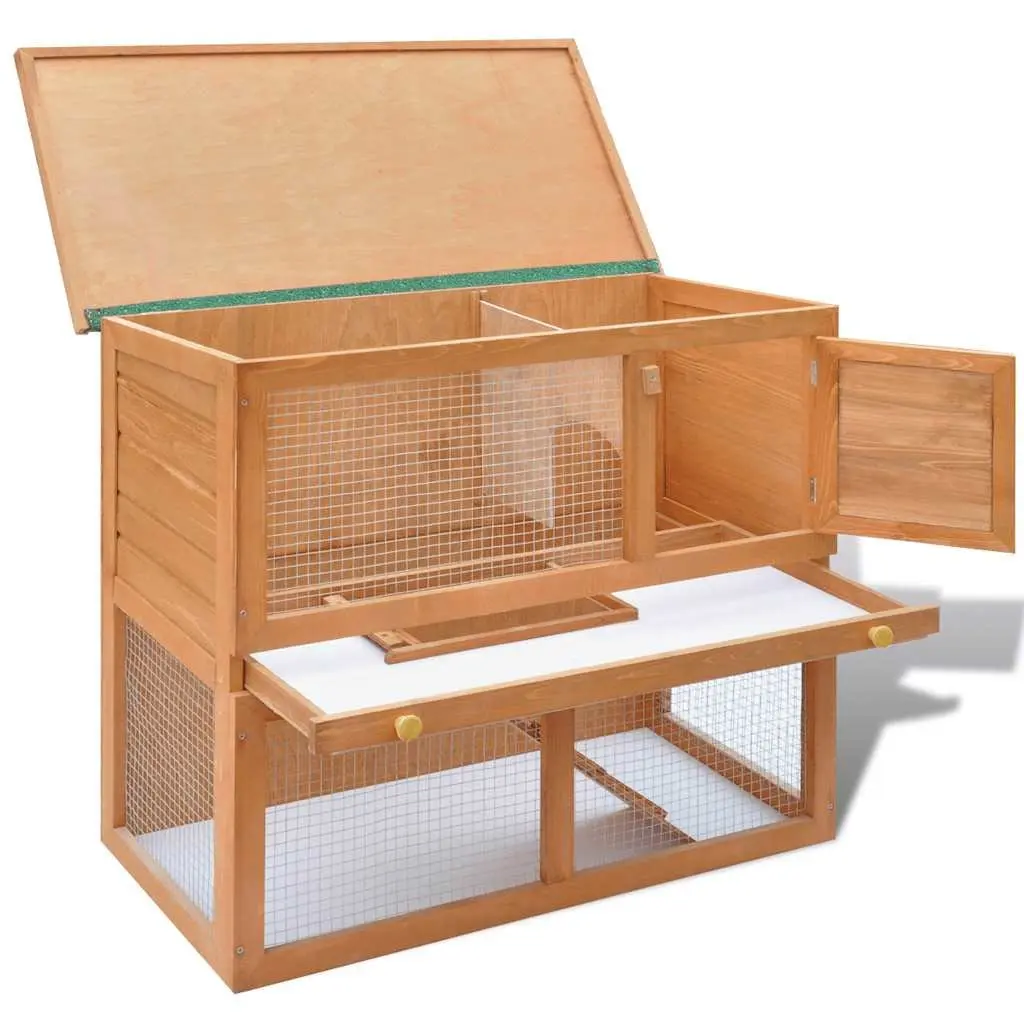 Outdoor Rabbit Hutch Small Pet Cage Wood 1 Door Brown Enclosure