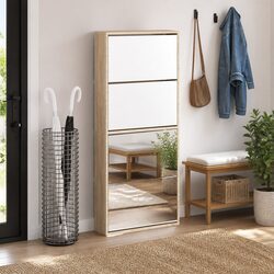 Shoe Cabinet 4-Layer Mirror Brown Wall-Mounted Hallway Storage Organiser