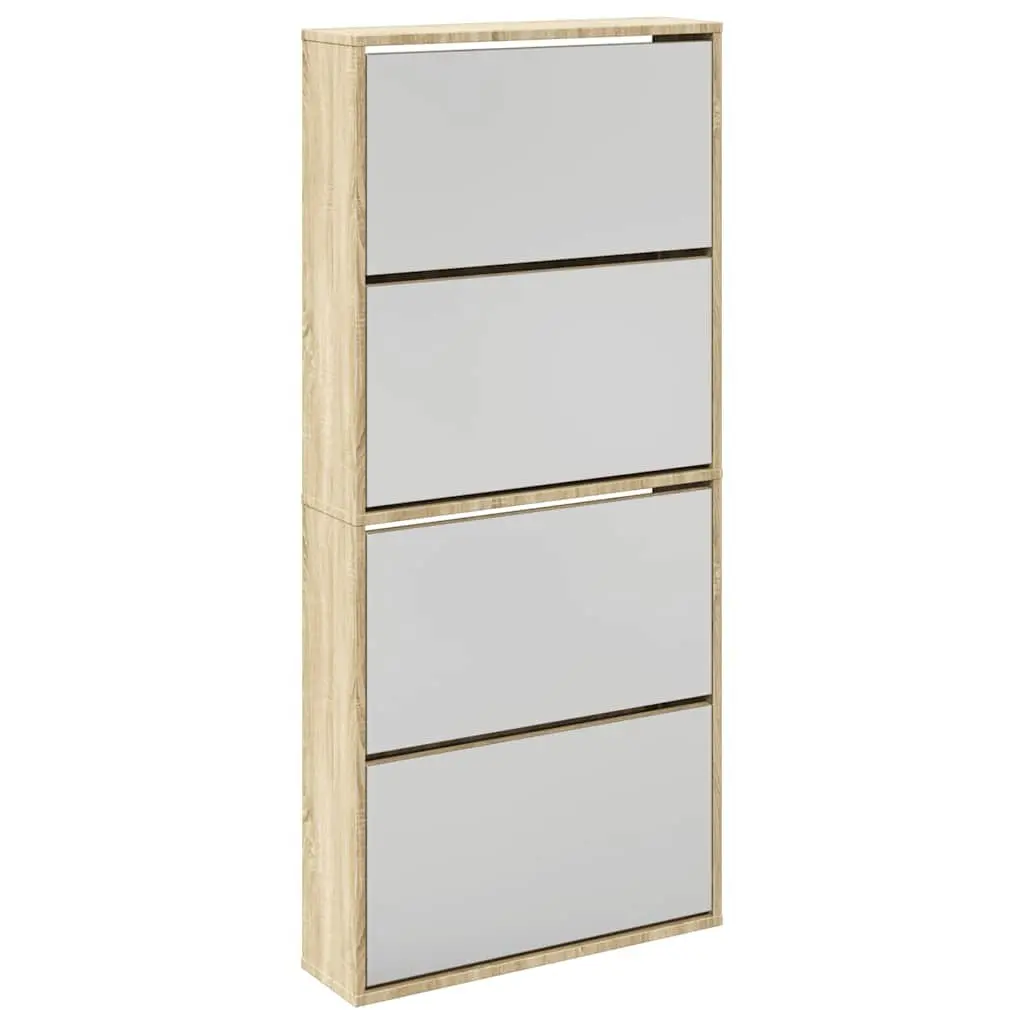 Shoe Cabinet 4-Layer Mirror Brown Wall-Mounted Hallway Storage Organiser