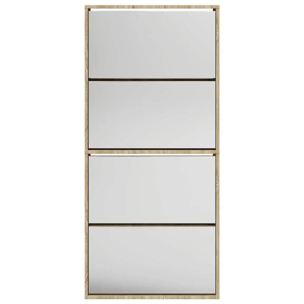 Shoe Cabinet 4-Layer Mirror Brown Wall-Mounted Hallway Storage Organiser