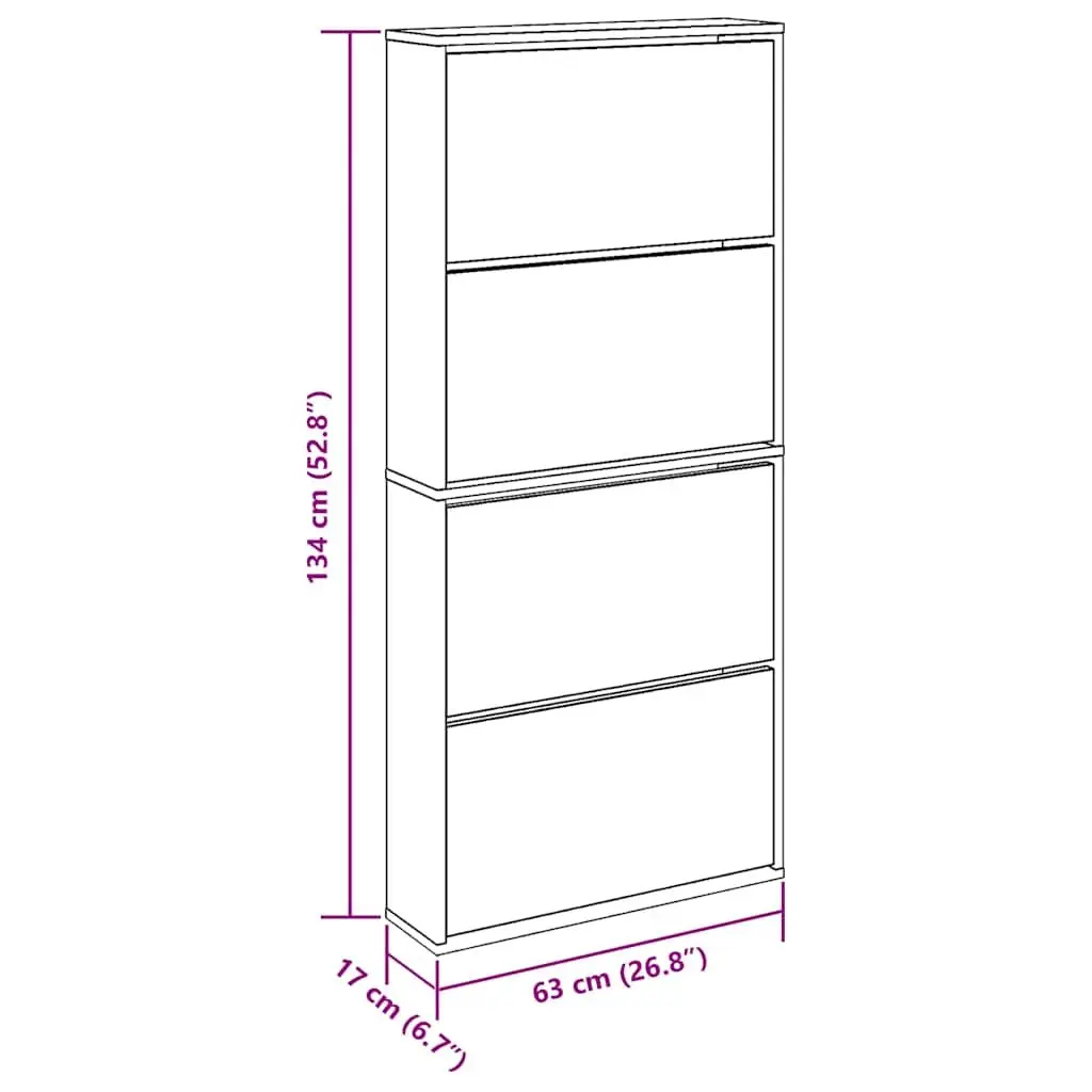 Shoe Cabinet 4-Layer Mirror Brown Wall-Mounted Hallway Storage Organiser