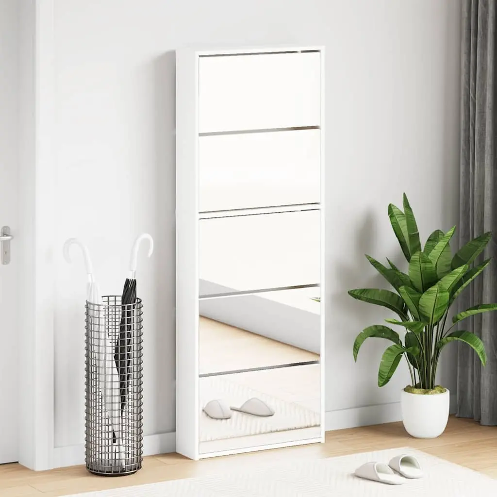 5-Layer Mirror Shoe Cabinet Wall-Mounted White Hallway Storage Organiser Drawers