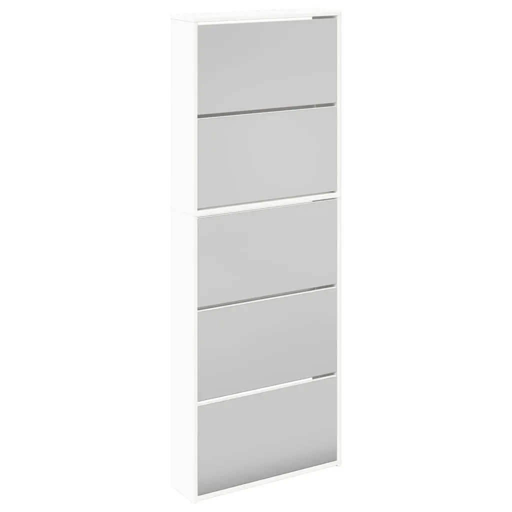 5-Layer Mirror Shoe Cabinet Wall-Mounted White Hallway Storage Organiser Drawers