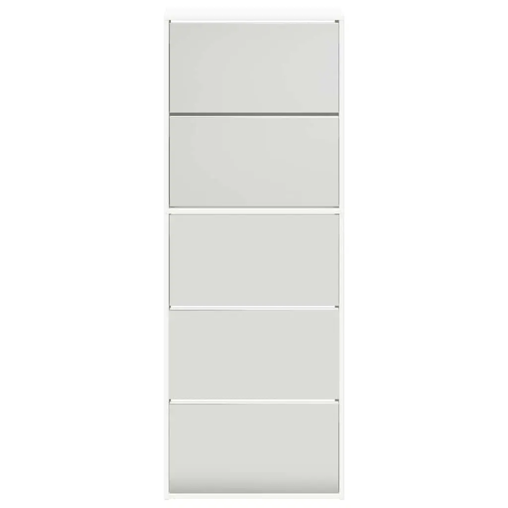 5-Layer Mirror Shoe Cabinet Wall-Mounted White Hallway Storage Organiser Drawers