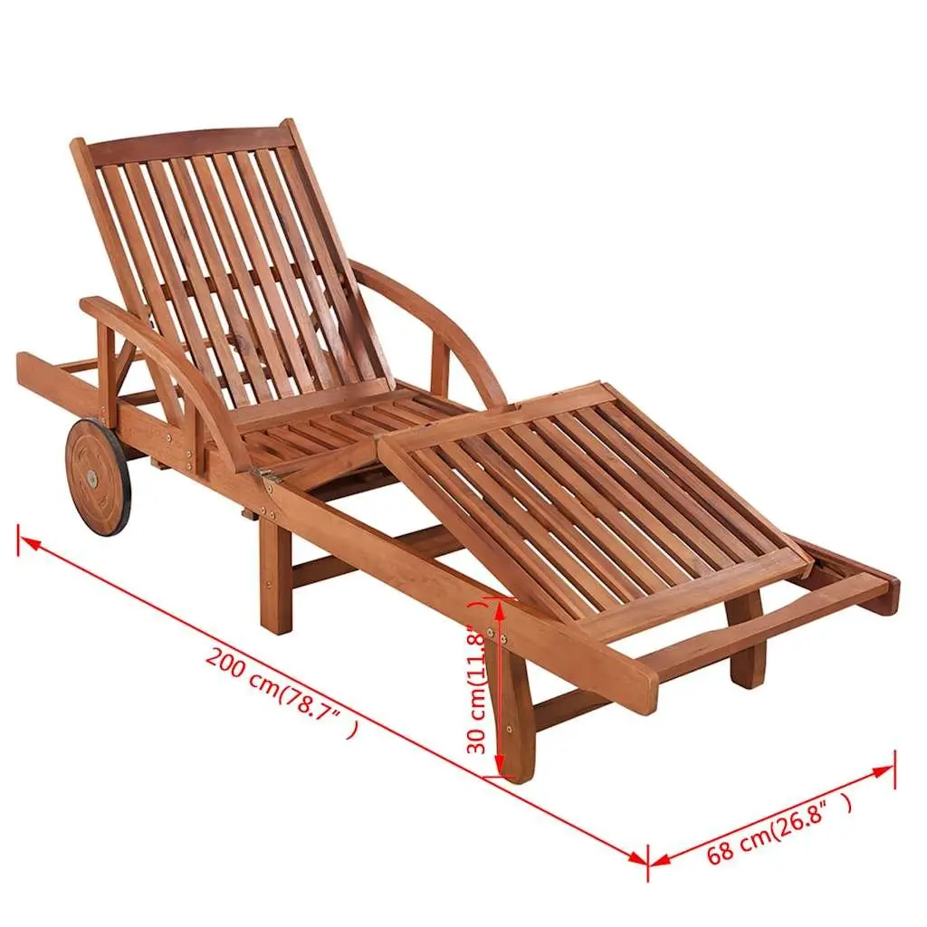 Sun Loungers with Wheels Adjustable Backrest and Footrest 2 pcs Solid Acacia Wood Outdoor Garden Patio Furniture